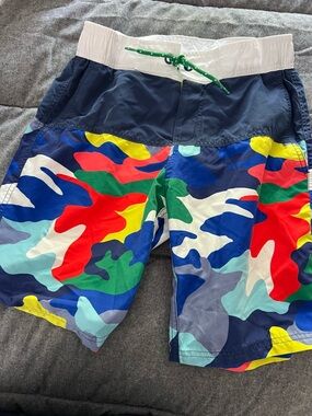 Mini Boden Multicolor Camo Swim Trunks - Navy, Red, Green, Yellow, Blue, White